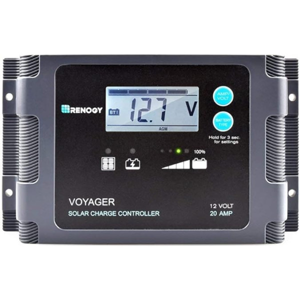 Renogy Voyager 20A Negative-Ground PWM Controller Waterproof Solar Charge Controller with LCD Display and LED Bar
