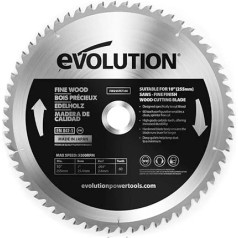 Evolution Power Tools FW255TCT-60 Fine Finish Wood Cutting TCT Tungsten Carbide Saw Blade, For Mitre & Table Saws, Smooth Fast Cuts In Sheet, Ply & Hardwood, Clean, Splinter Free Cut, 60 Teeth, 255 mm