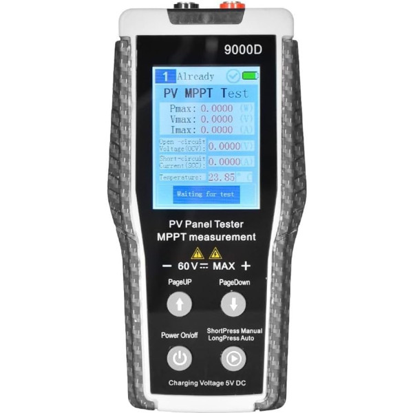 Solar Panel Tester 9000D Professional with 2 8 Inch TFT Screens, Supports up to 800 W Panels, Includes Overtemperature Alarm and Reverse Polarity Protection