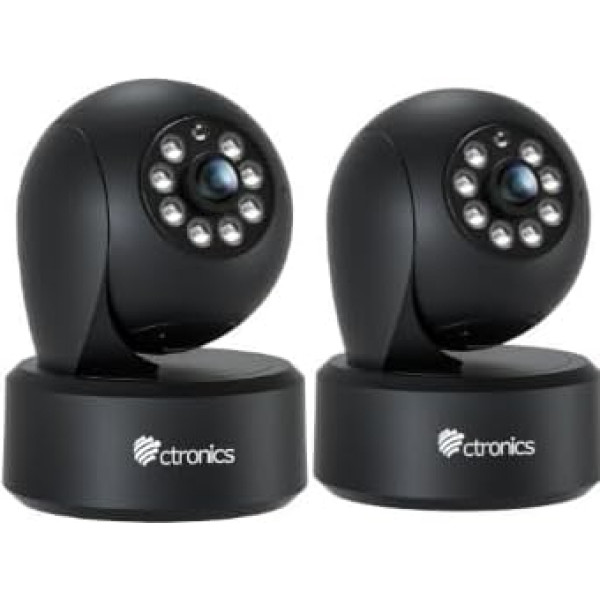 Ctronics 2.5K 4MP Indoor WiFi Surveillance Camera, Car Tracking, 5G/2.4GHz WiFi, 355°/120° PTZ, 8 Preset Positions, PC/App, 128GB TF/NVR/Cloud, Colour Night Vision, 2-Way Audio (Pack of 2)