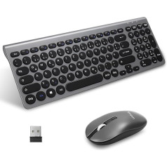 LeadsaiL, Wireless Keyboard Mouse Set, Ergonomic Mouse and Keyboard, Wireless PC Keyboard and Mouse, German QWERTZ Layout, Quiet Keyboard and Mouse Buttons, MacOS PC, Laptop, Grey