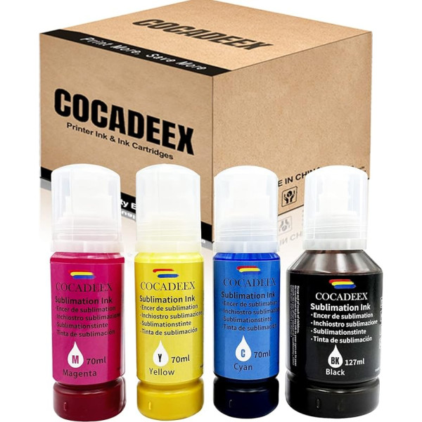 COCADEEX Cocadex Sublimation Ink is compatible with ET-2710 ET-2710 ET-4760 ET-15000 ET-16600 ET-4750 ST-2000 ST-3000 ST-4000 ET-2700 ET-2750 Printer EET-370 0 ET-7700 ET-4800 (BK C M Y)
