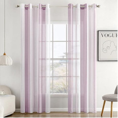 MIULEE Striped Transparent Curtains with Eyelets, Voile Curtains Living Room Modern Set of 2 Bedroom Curtains with Light Purple White Striped Pattern, Semi-Transparent Stripes 140 x 225 cm