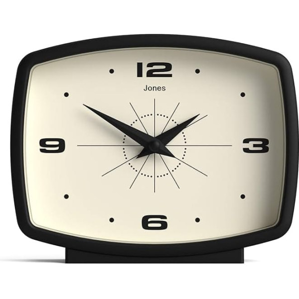 JONES CLOCKS Film Desk Clock | Rectangular Retro Design | Black | Midcentury Style with Modern Finish Ideal for Shelf, Table, Fireplace or Bedside Table