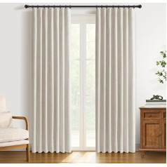 100% Blackout Curtains for Bedroom, 2 Piece Set, Thermal Insulated Faux Linen Curtains with Clamping Rings and Rod Pocket, W50