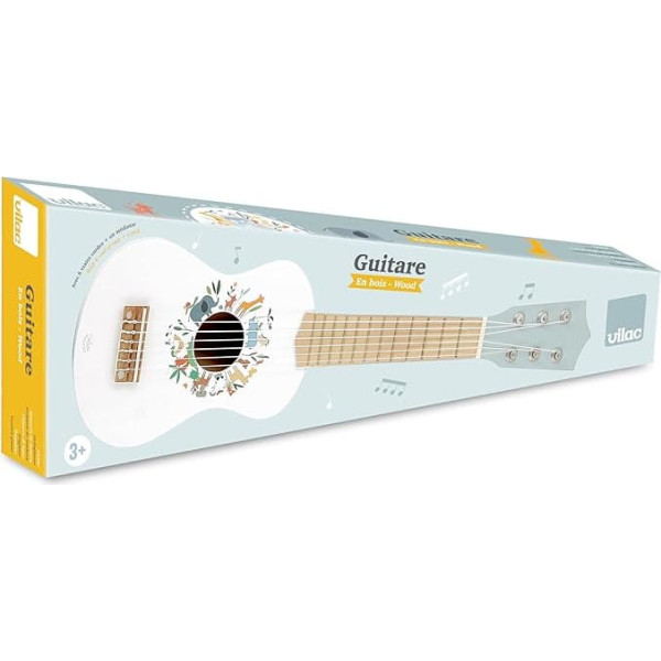 VILAC Guitar Les Animaux du Monde - Sarah Betz - Music Toy - 1 Guitar Made of Painted and Illustrated Wood with 6 Strings + 1 Plastic Plectrum - Adventure Games - from 3 Years - 7109