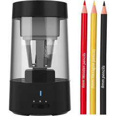 Elektrischer Bleistiftspitzer, Leistungsstarker Motor, Spiralklinge, Automatischer Stopp, Automatische Ausgabe, 3 Einstellbare Einstellungen für Nr. 2 Buntstifte, mit 400 Ml (BLACK)