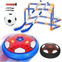 Air Power Football, 3-in-1 Rechargeable Hover Ball Hockey Set with 2 Goals with LED Lighting and Foam Bumpers for Indoor Outdoor Games, Football Gifts Children Boys Girls