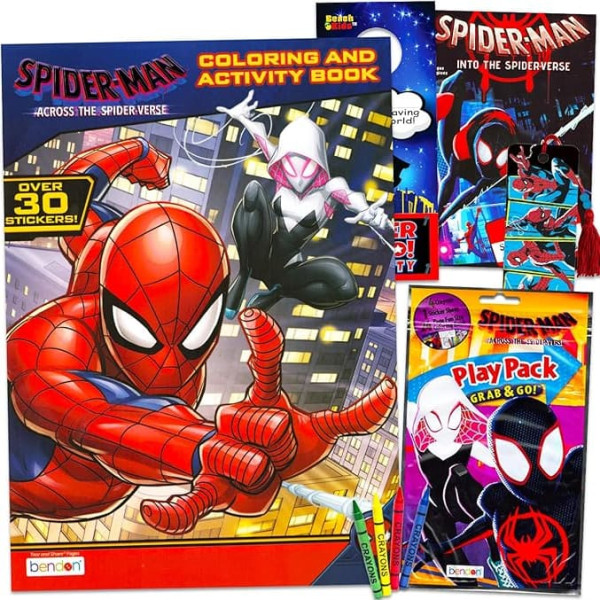 Spiderverse Colouring and Activity Book for Kids - Bundle of Spiderman Colouring Pages, Play Pack with Activities, Games, Puzzles Plus Over 300 Stickers, More | Spiderverse Activity Set for Boys