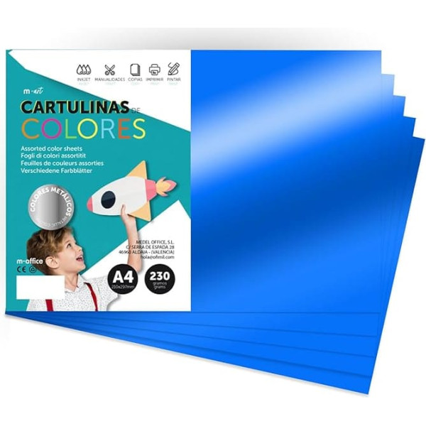 A4 Metallic Card 230gsm Large Card Sheets Coloured Card for Creative Hobbies Art Projects and Decorations Glossy Effect · m-office (50 Sheets, Blue)
