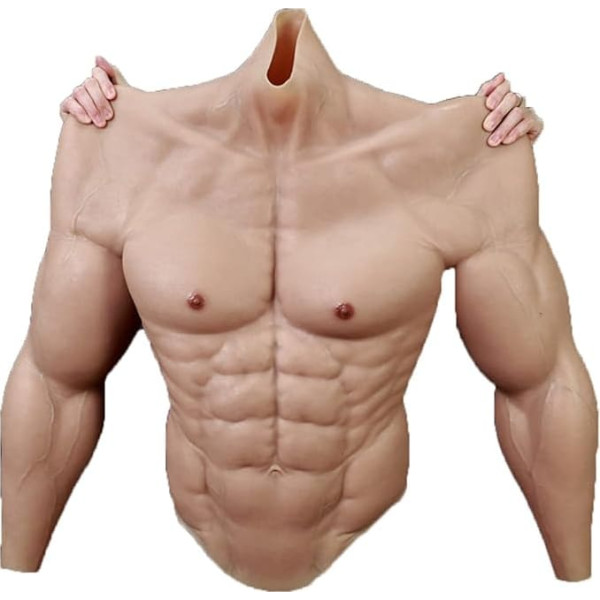 Realistic Silicone Muscle Chest Body with Arms Simulation Skin Fake Muscle Belly for Cosplay and Halloween Costumes