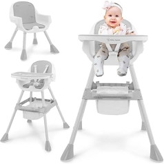 Moby-System Magnolia 2in1 Adjustable High Chair with Tray and Faux Leather Insert - Grey, 6 Months and Above
