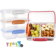 Children's Lunch Box with Compartments, Lunch Boxes 4 Pieces, Lunch Box Children without BPA, Breakfast Box, Lunch Boxes with 2 Dividers + Click Closure + 10 Pieces Fork for School, Work
