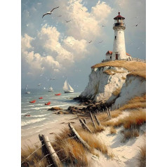 DIY Diamond Painting Pictures Lighthouse 60 x 80 cm, Diamond Painting Set Ocean for Children, Daiments Painting Adults, Diamond Embroidery Cross Stitch Painting Kits for Room Decoration Bedroom Wall