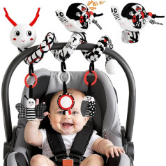 Spiral Car Seat Baby Toy 0-6 Months, Activity High Contrast Black White Sensory Toy with Wrist Rattles Set Hanging Pram Accessories Newborn Adjustable Car Seat