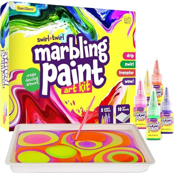 Dan & Darci Marbling Painting Set for Kids - Arts and Crafts for Girls & Boys Age 6-12 - Craft Kit - Best Tween Paint Gift, Ideal for Kids Activities Age 4 5 6 7 8 9 10 Marble Painting