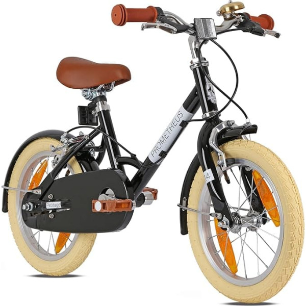 PROMETHEUS BICYCLES Retro Children's Bicycle 14 Inch from 4 Years – Children's Bicycle Girls Boys Bicycle Children Petitage in Black
