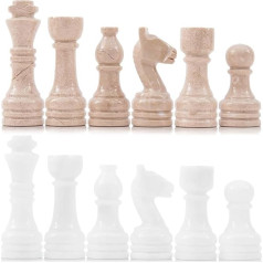 Marble Chess Pieces Verona and White 8.9 cm Inch King Figures Handmade 32 Chess Pieces - Suitable for 15-20 Inch Chess Game - Board Games