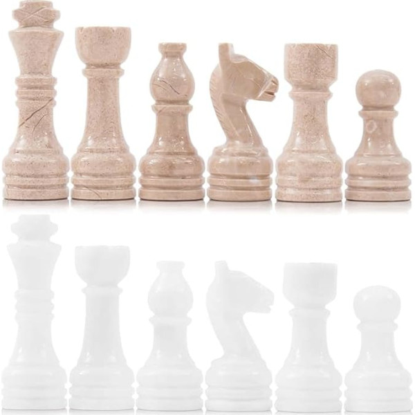 Marble Chess Pieces Verona and White 8.9 cm Inch King Figures Handmade 32 Chess Pieces - Suitable for 15-20 Inch Chess Game - Board Games