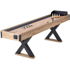 VEVOR Shuffleboard Table, 274 cm Shuffleboard for Family Playroom, 2-in-1 Shuffleboard and Bowling Combo Play Set, with Scratch-Resistant Playing Area, Legs, 8 Pucks, Bowling Set, Wax and Table Brush