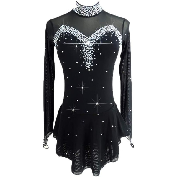 LIUHUO Blue Figure Skating Dress for Girls Women Backless Long Sleeve Beaded Dresses