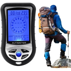 Digital Altimeter: Compact Barometer, Temperature Sensor, Compass Tool, Portable Gauge, Backlit Display, Day Timer, Hiking, Travel, Mountaineering