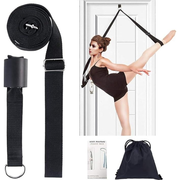 Stretchy Leg Strap for Door and Yoga, 11 Loops Thigh Stretcher, Resistance Exercise Band, Arch Stretcher, Ideal for Ballet, Cheer, Dance, Gym, Pilates, Physiotherapy (Black)