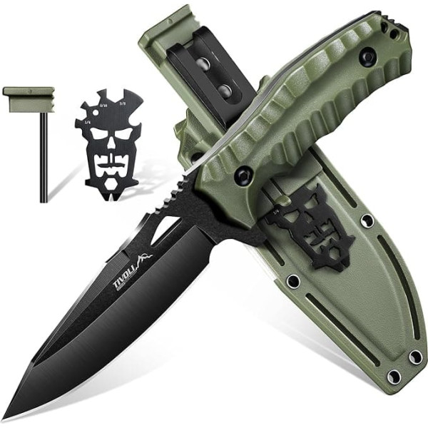 TIVOLI Outdoor Knife Fixed Blades, Full Tang Hunting Knife with Kydex Case, D2 Cold Steel Belt Knife with Multifunctional Tool, Suitable for Camping, Jungle Exploration, Hiking