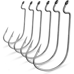 Fishing Hooks, 10 Lot Worm Fishing Jig Crank Big Bass Hook Black High Carbon Steel Barbed for Soft Lure