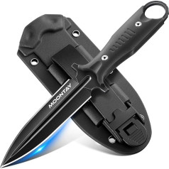 Moontay Outdoor Camping Knife with K Sheath, Black Coated Stainless Steel Survival Knife for Camping, Bushcraft, Hunting, Fixed Blade, Continuous Blade, Belt Clip and Paracord Eyelet, Black