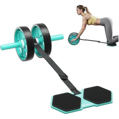 2025 Double Wheel Abdominal Roller for Core Workouts - Rebound Abdominal Wheel with Adjustable Elastic Band, Quiet and Non-Slip Abdominal Wheel with Removable Design, Knee Pads and Elastic Bands
