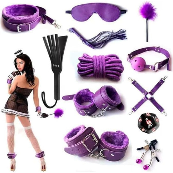 12 Roman Pilates PlüSch Leder Cosplay Werkzeug Yoga Set, Handgelenk Und HüFte Stretching Spaß WüRfel Schlagen Kombination ZubehöR, Paar Geschenk (Lila)