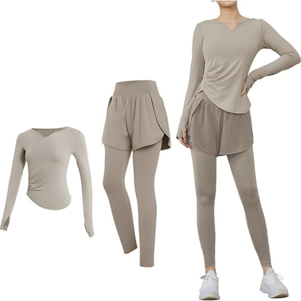 Pilates Set for Women Black XL for 135-150 Long Sleeve Top and Shorts or Leggings Comfortable Polyester Spandex Sportswear for Any Workout