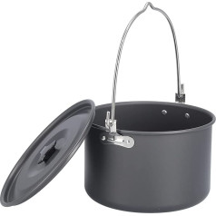 flexman Camping Suppentopf, Kochgeschirr, 8,7 X 8,7 X 6,0 Zoll, Hängender Picknicktopf aus Aluminiumlegierung mit Deckelhebergriff für 6–8 Personen, Tragbar für Camping, Kochen