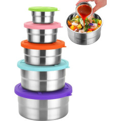Lebensmittelbehälter mit Deckel - Edelstahlbehälter | Metall | 5 Stück Edelstahl Runde Lebensmittelaufbewahrung Nesting Snackschüssel für Küche Picknick Salat Camping Tägliche Schule