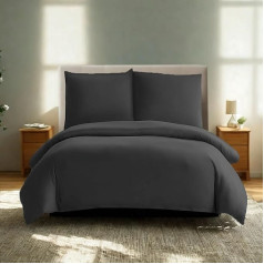 Komfortec Premium Super Soft Bed Linen 2-Piece 155 x 220 cm Duvet Cover + 80 x 80 cm Pillowcases, Brushed 100% Microfibre, Anthracite