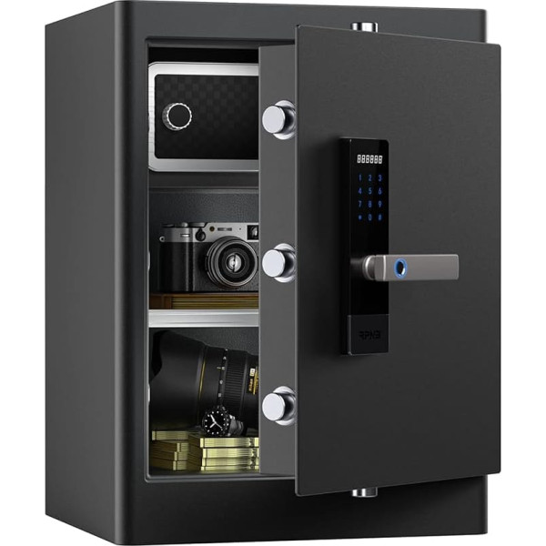 RPNB Deluxe Home Safe and Locker, Touch Screen Biometric Fingerprint Security Safe Box with Voice Prompt, Double Warning, Black Security Safe for Home, Hotel, Office, 80L