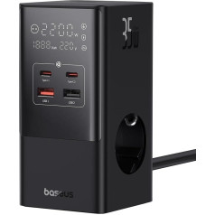 Baseus 35 W USB C Power Strip GaN5 3-Way Socket with Switch, 3 AC + 2 + 2 USB-A, Portable PD Charger for MacBook, iPad, iPhone 15/14/13/12, Galaxy, Game, Home, Office