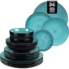 vancasso Bubble Dinner Service for 6 People, Stoneware Set for 6 People, 24-Piece Modern Crockery Set, Green, with Plate Set and Bowls Set, Microwave Safe