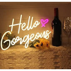 Hello Gorgeous Neon Sign Hello Beautiful Warm White LED Neon Lights for Home Wedding Birthday Background Hen Night with Dimmable Switch (5V 16.5 x 10.6 Inch)