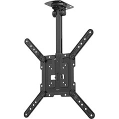Hama TV Ceiling Mount 32 - 65 Inches (Bracket for TVs Swivelling, Height-Adjustable, TV Mount up to VESA 400 x 400 for LCD and OLED TVs, Load Capacity 40 kg, Also for Sloping Roofs) Black