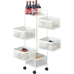 5 Tier Rotating Vegetable Fruit Rack Removable Kitchen Trolley Rotating Storage Shelves for Living Room/Bedroom/Household Corner
