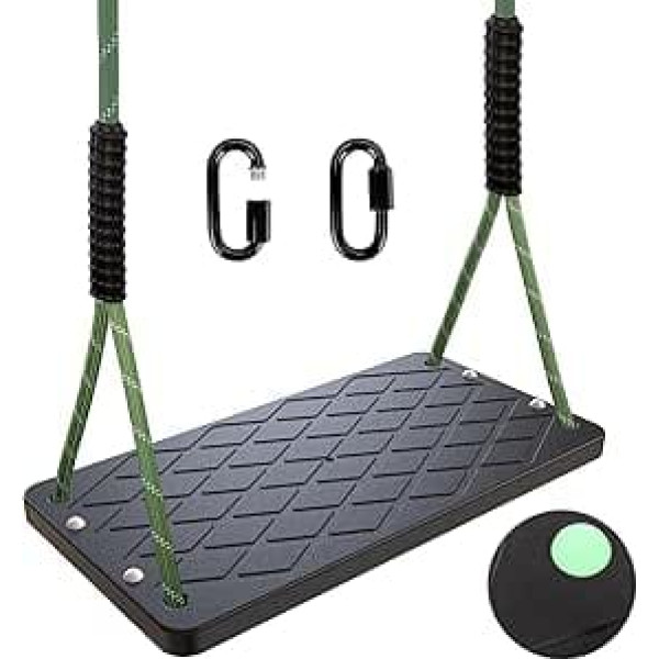 Garden Swing, Children's Swing Outdoor Indoor Swing Seat with Height-Adjustable Rope (1.2 m - 1.8 m) and 2 Carabiners, Non-Slip Swing Board for Teenagers / Adults, Black