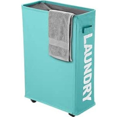 Laundry Hamper with Wheels, Laundry Basket Slim for Small Niches - Foldable Laundry Bin with Handle, Rectangular Space-Saving Laundry Box 600D Fabric for Bathroom Laundry Room 39 x 18.5 x 58