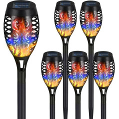 Solar Outdoor Lights, Pack of 6 Solar Lights Torches Colourful Flickering Flame, Garden Decor Solar Garden Lights, Waterproof LED Torch Lights for Outside Patio Path Yard Decorations