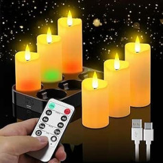 Rechargeable LED Candles with Charging Station, Pack of 6, Flameless Tea Light Candle with Timer Function and Remote Control, Battery Operated Candles for Weddings, Parties, Christmas