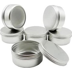 6 x 150ml Aluminium Tin Jars with Screw Lids Empty Refillable Makeup Lip Balm Round Travel Jars Cosmetic Pots Metal Jars for Crafts Ointment Cream Candle Powder