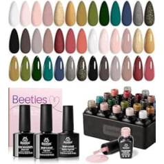 Beetles Gel Nail Polish, 20 Colours Nail Polish Set with Base Gel Shine and Matte Top Coat Nail Kit Glitter Pink Red White Blue Purple Green Soak-Off UV Resistant Perfect Nail Polish Gift for Women
