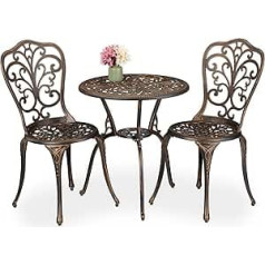 Relaxdays Garden Furniture Set 3-Piece Table 2 Chairs Cast Aluminium Balcony Furniture Antique Design Garden Furniture Black / Bronze