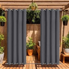 LiveGo Outdoor Curtain for Garden Patio Gazebo Pergola Waterproof Windproof 2 Panels Outdoor Curtains Pergola Gazebo Curtains Heat Insulated UV Protection (Dark Grey, H140 x W244 cm (Pack of 2)